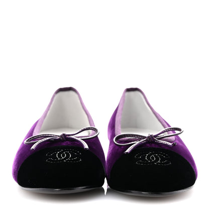 Chanel Velvet Cap Toe Ballerina Flats 35.5 Purple Black 3 of 10