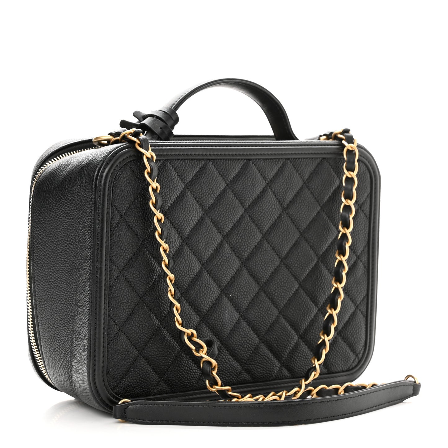 Caviar Quilted Large CC Filigree Vanity Case Black