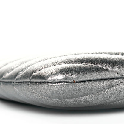 Saint Laurent Metallic Calfskin Matelasse Chevron Monogram Pouch Silver 8 of 10