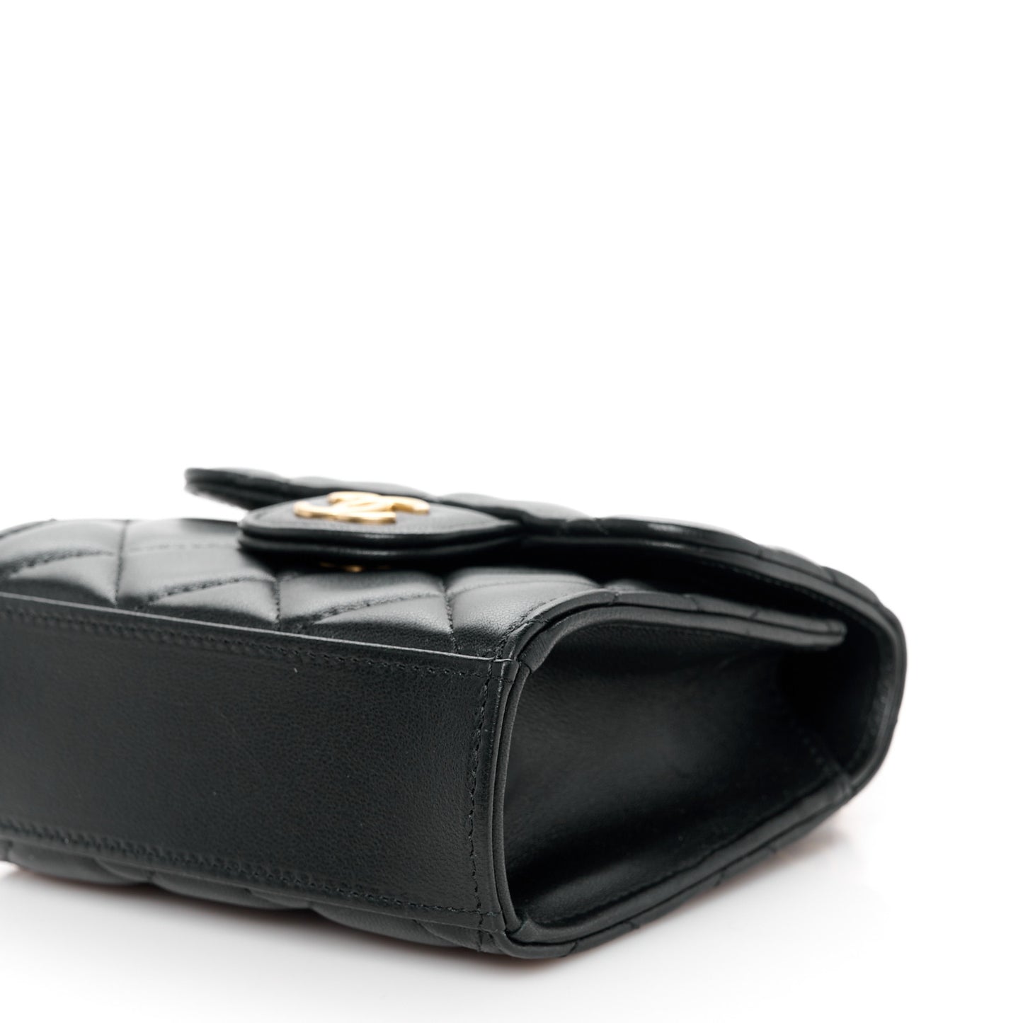 Lambskin Quilted Metal Top Handle Flap Clutch With Chain Black