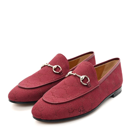 Gucci New Canvas GG Monogram Malaga Kid Horsebit Womens Jordaan Loafers 37 Rosso Ancora 4 of 10