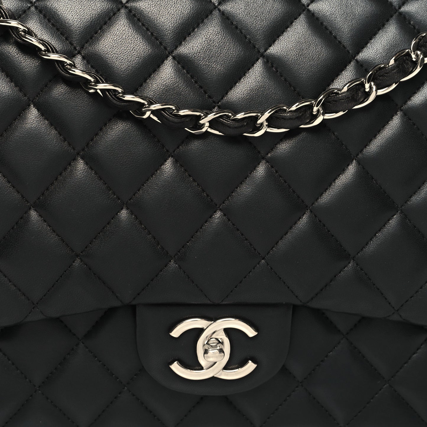 Lambskin Quilted Maxi Double Flap Black