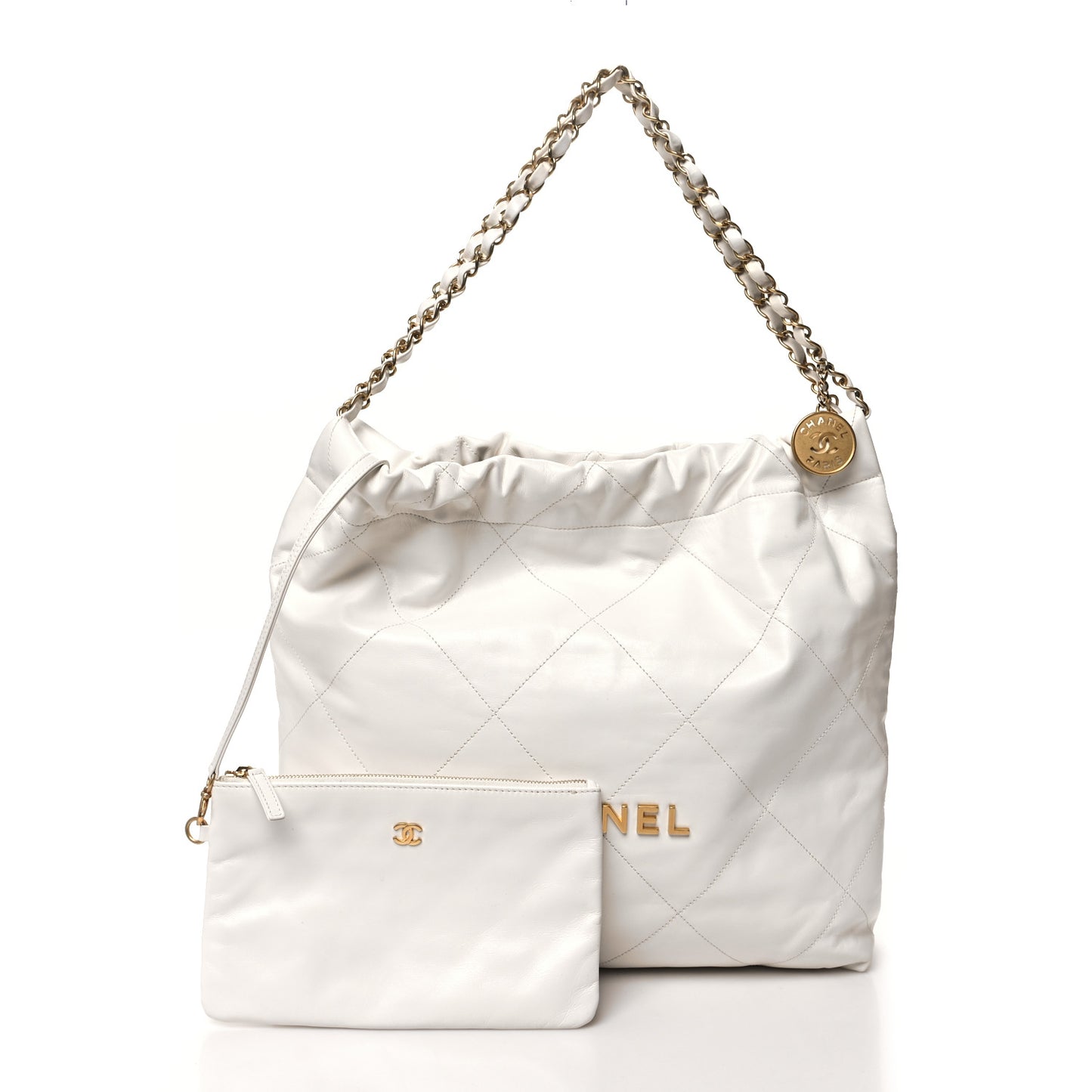 Shiny Calfskin Quilted Chanel 22 White