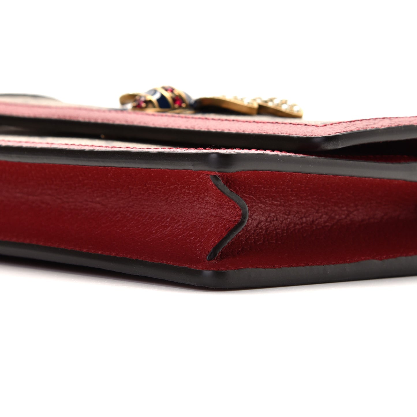 GG Supreme Monogram Web Queen Margaret Chain Wallet Red