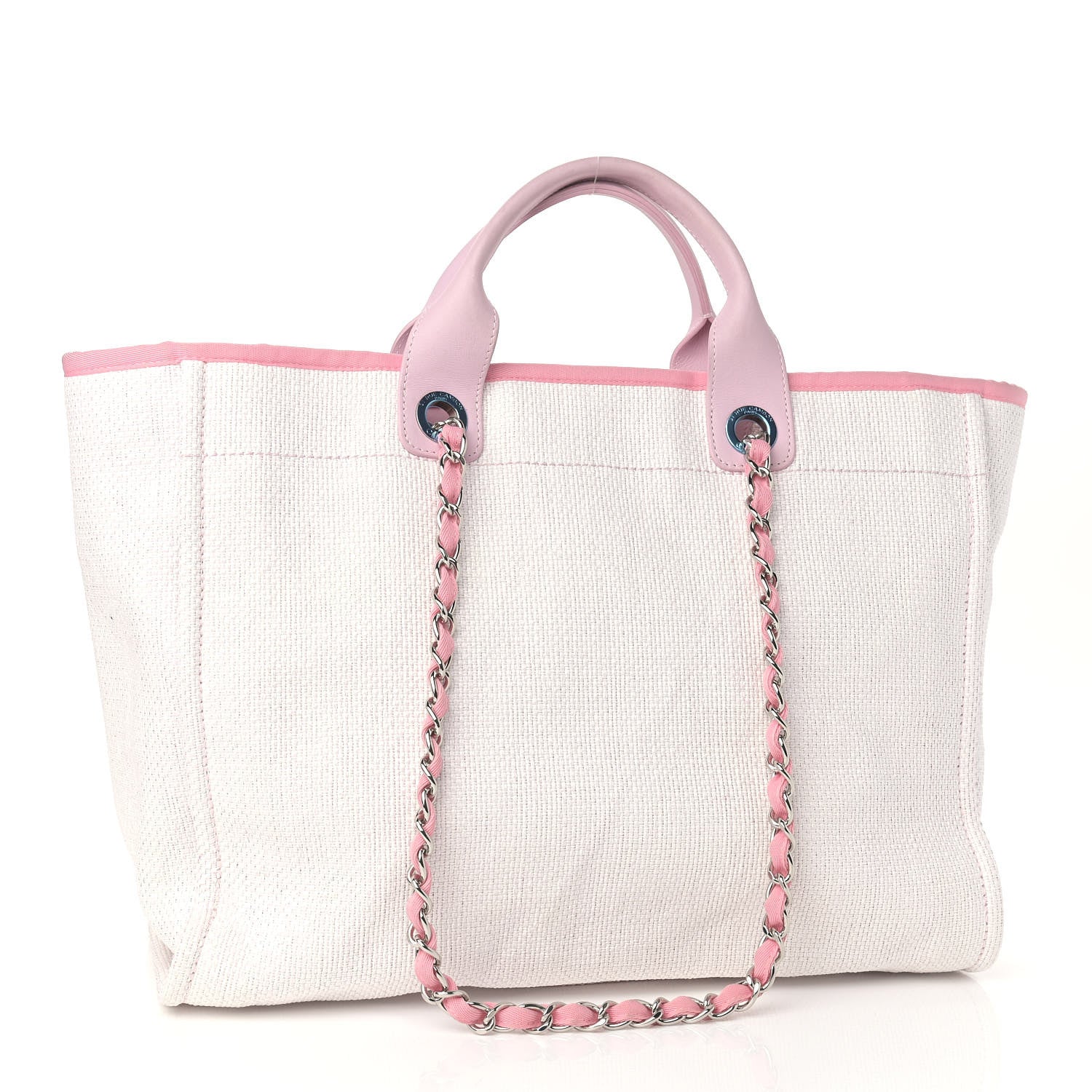 Chanel Woven Straw Raffia Medium Deauville Tote Pink 3 of 9