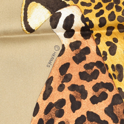 Hermes Silk Twill Lazy Leopardesses Scarf 90 Camel Anthracite 4 of 6