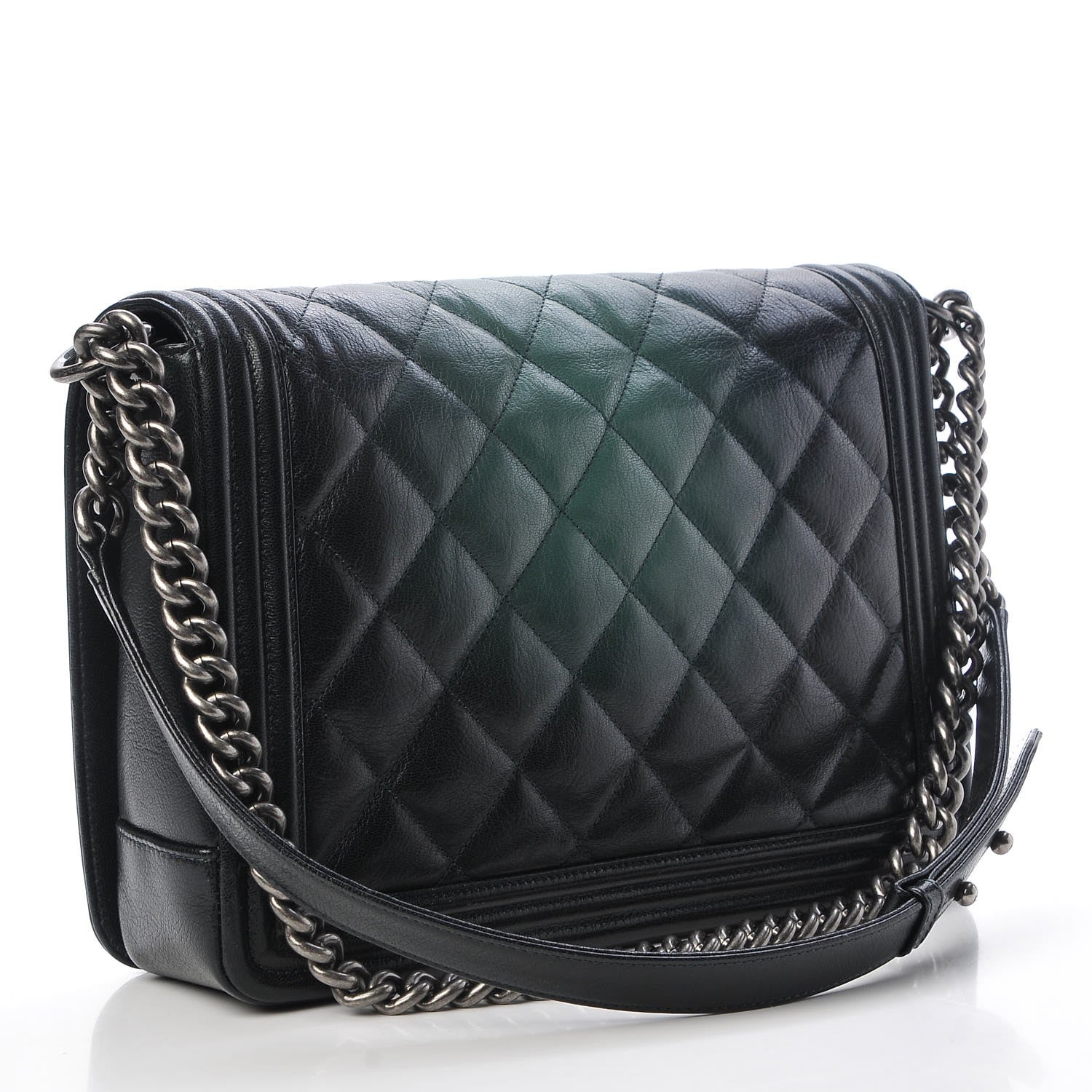 Chanel Goatskin Ombre Faded Quilted Large Boy Flap Dark Green 3 of 7