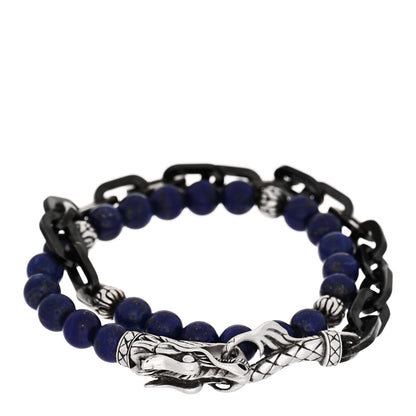 John Hardy Sterling Silver Stainless Steel Lapis Lazuli Naga Bead Wrap Bracelet 2 of 3