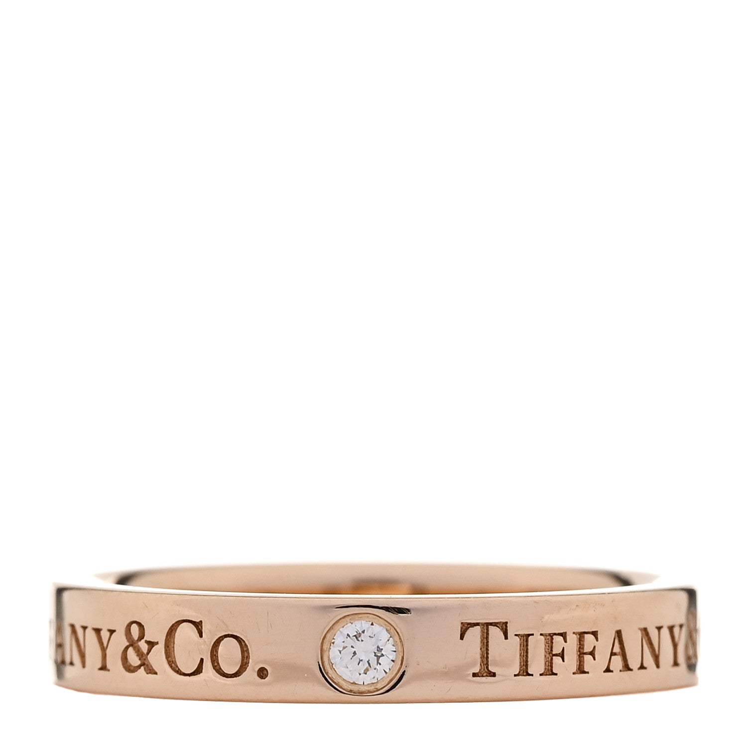 Tiffany 18K Rose Gold Diamond Logo Band Ring 49 4.75 1 of 6
