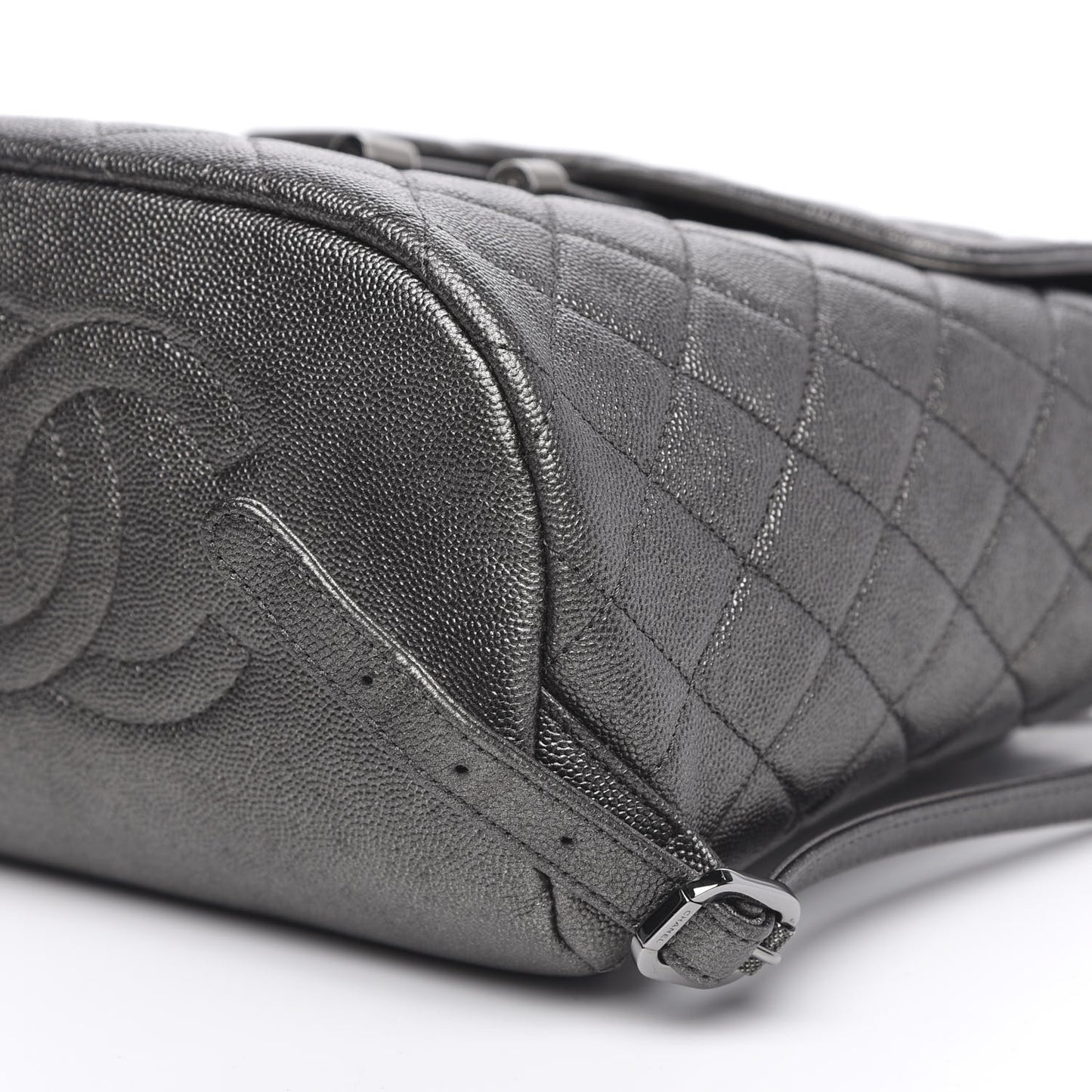 Metallic Caviar Quilted Filigree Backpack Dark Silver