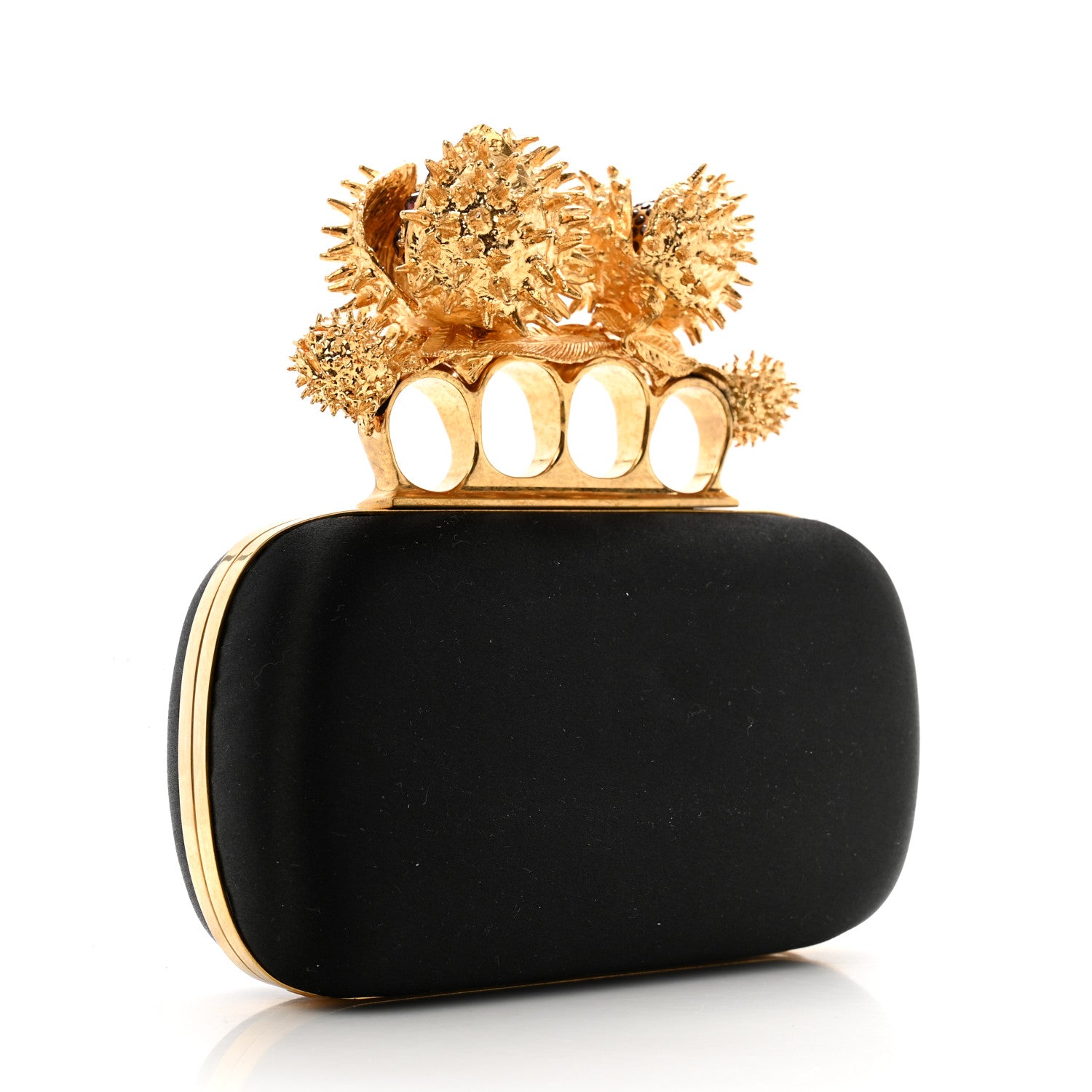 Alexander McQueen Satin Venus Fly Trap Knuckle Box Clutch Black 3 of 10