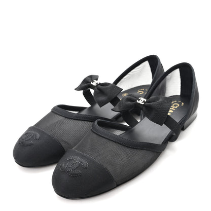Chanel Mesh Grosgrain Mary Janes Flats 37 Black 4 of 10