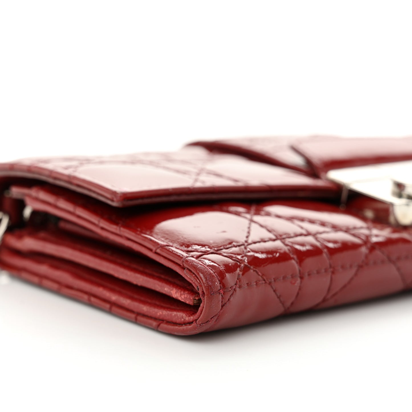 Patent Cannage Miss Dior Chain Wallet Red