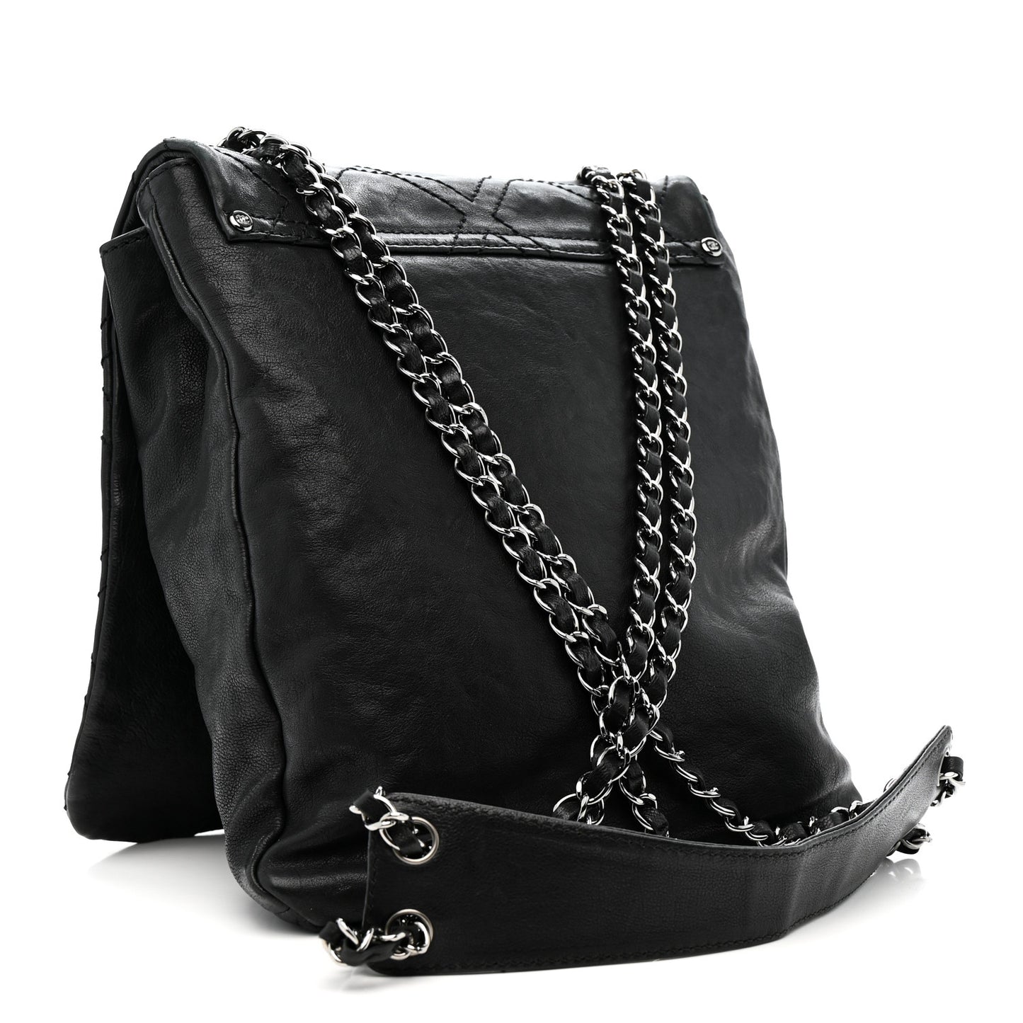 Calfskin Diamond Stitch Large Messenger Black