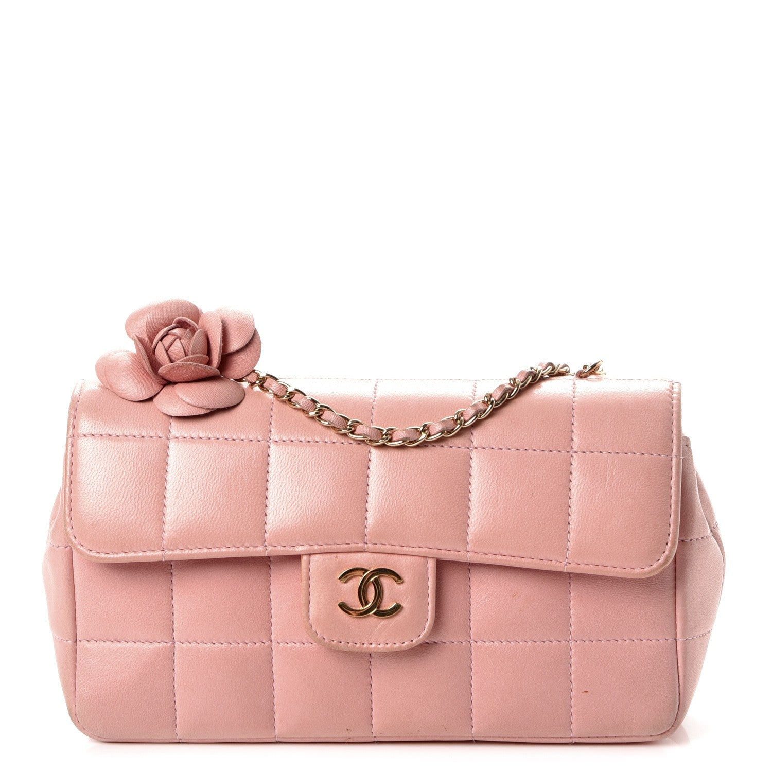 Chanel Lambskin Quilted Mini Chocolate Bar Camellia Flap Pink 1 of 12