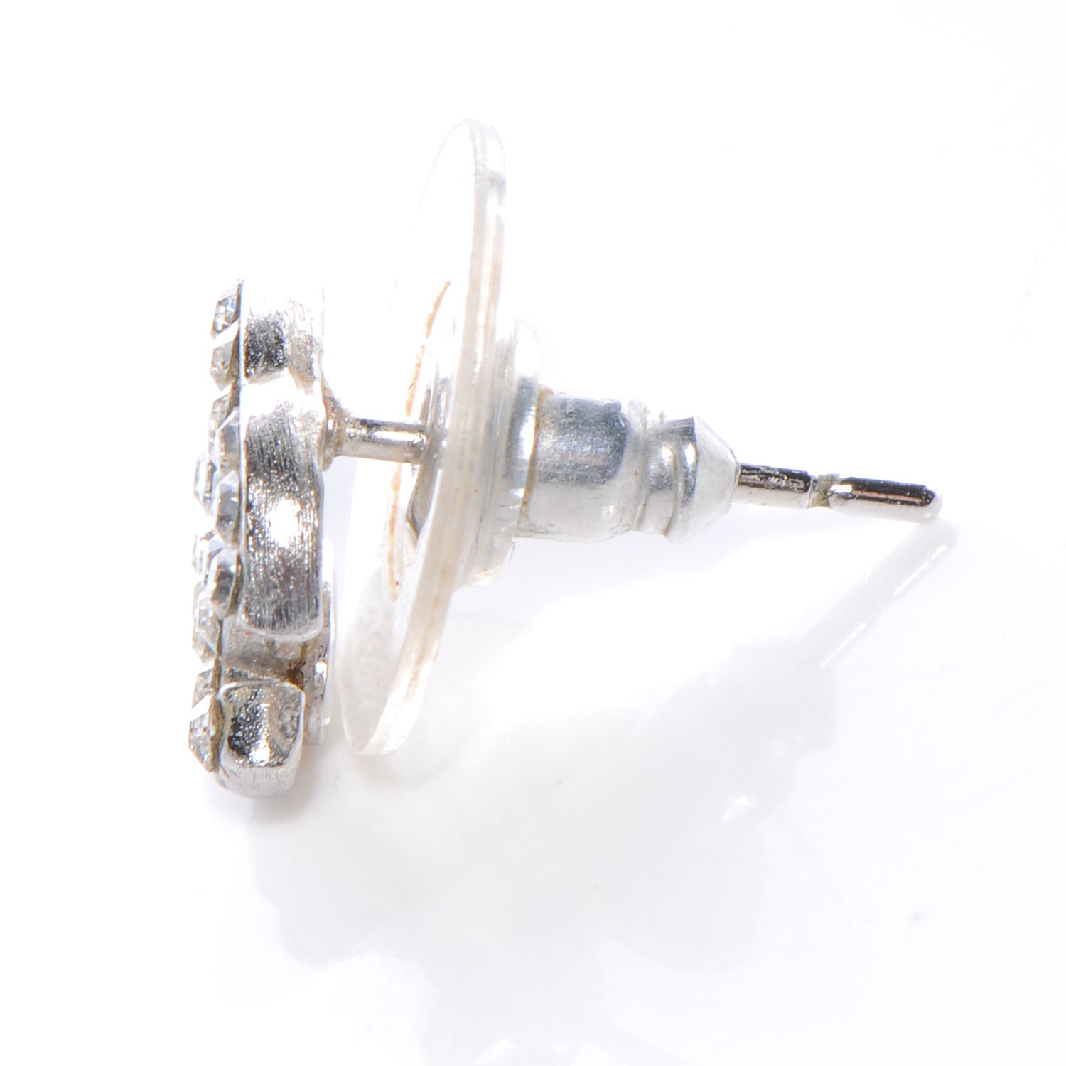 Chanel Crystal CC Pierced Earrings Silver 3 of 4
