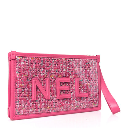 Chanel Tweed PVC Lambskin Wristlet Pouch Pink 3 of 15