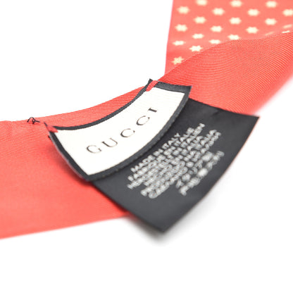 Gucci X SEGA Silk Twill GUCCY Stars Print Neck Bow Scarf Flame Red Gold 2 of 3