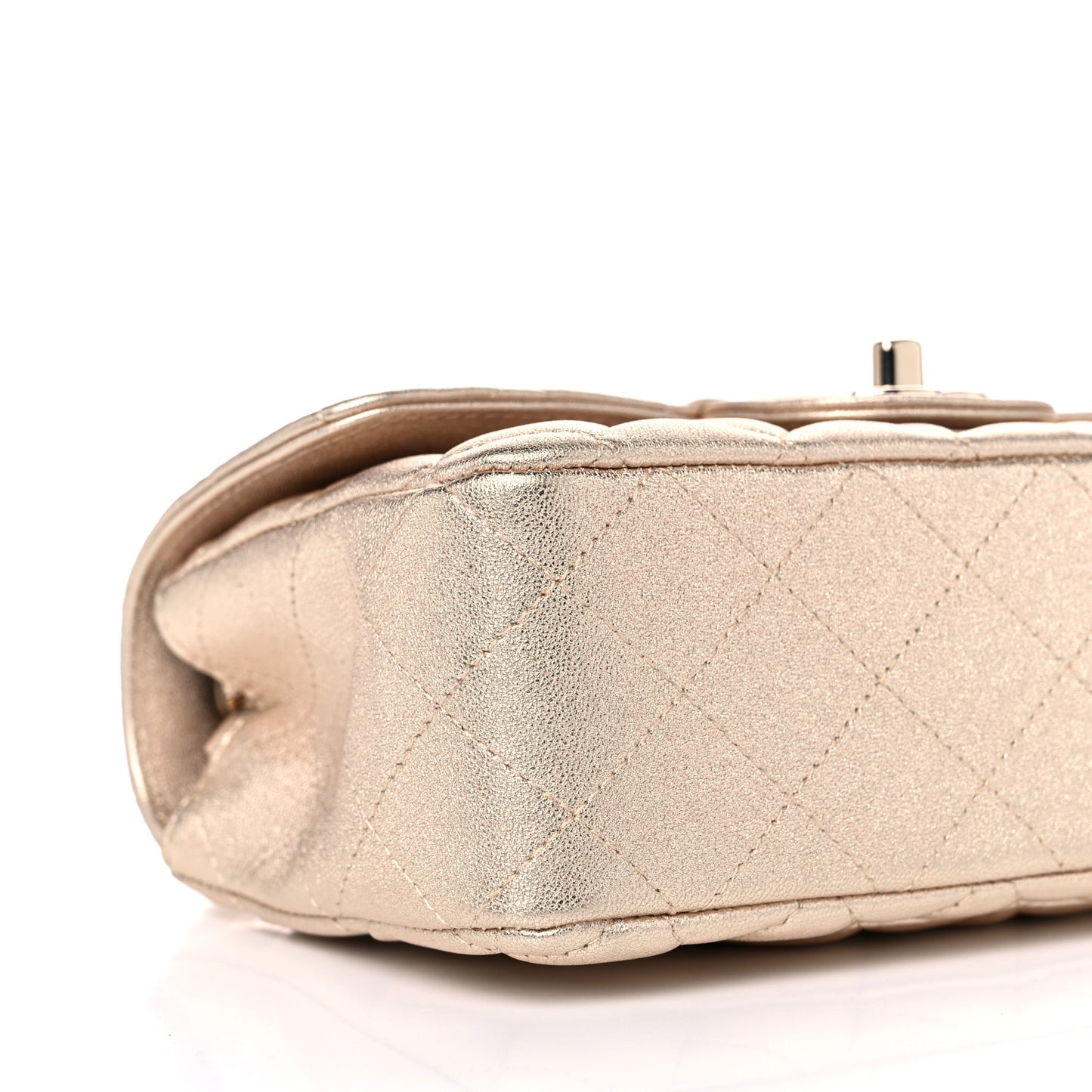 Metallic Lambskin Quilted Mini Rectangular Flap Gold