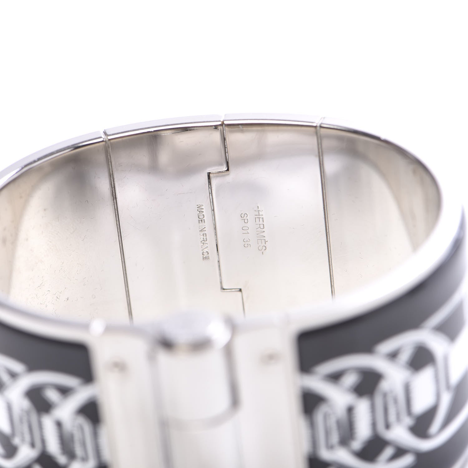 Hermes Enamel Printed Extra Wide Balades Equestres Hinged Bracelet S Positif Negatif 5 of 6