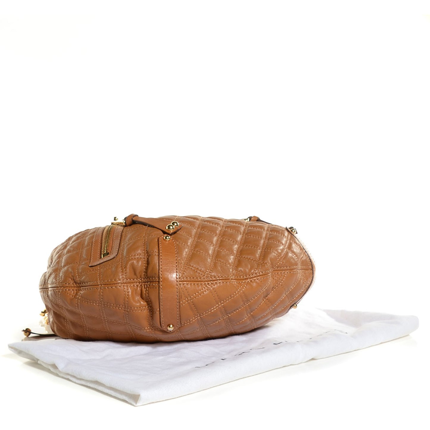Leather Quilted Banana Chain Hobo Camel