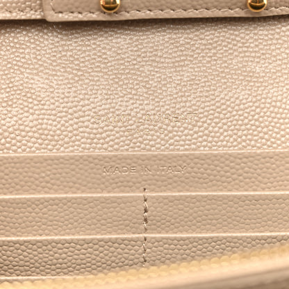 Saint Laurent Grain De Poudre Matelasse Chevron Monogram Chain Wallet Dark Beige 6 of 14