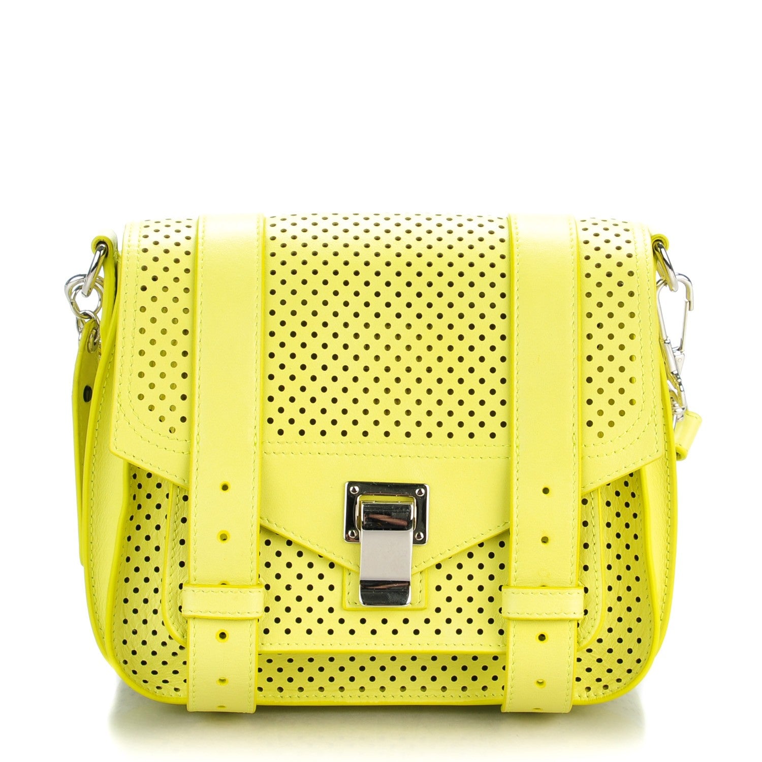 Proenza Schouler Lambskin Perforated PS1 Pouch Messenger Sulphur 1 of 9