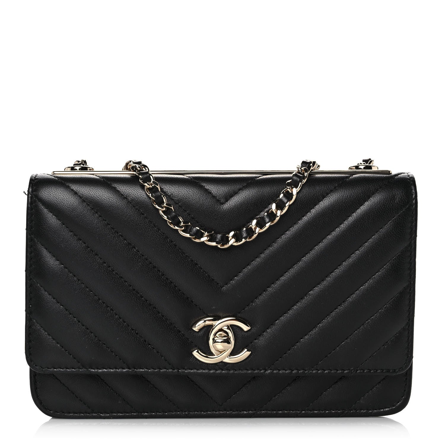 Chanel Lambskin Chevron Quilted Trendy CC Wallet On Chain WOC Black 1 of 14