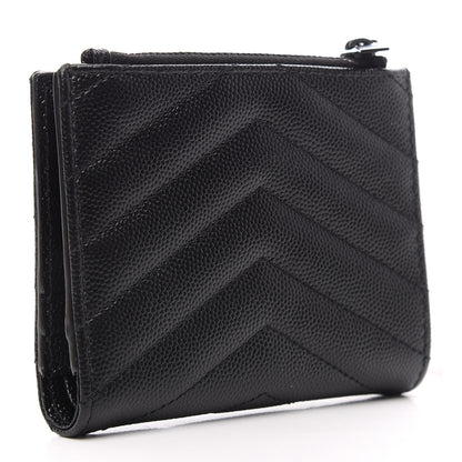 Saint Laurent Grain De Poudre Matelasse Chevron Monogram Zipped Card Case Black 3 of 6