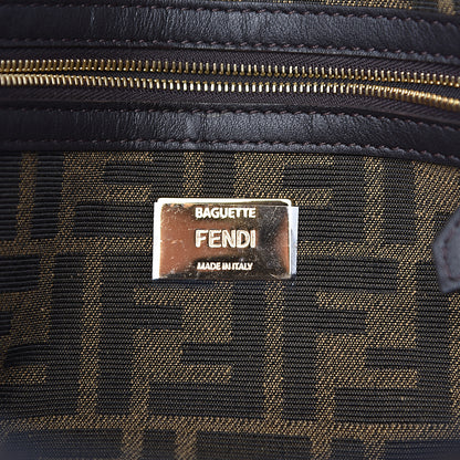 Fendi Fabric Jacquard FF 1974 Medium Baguette Tobacco Moro Black 6 of 10