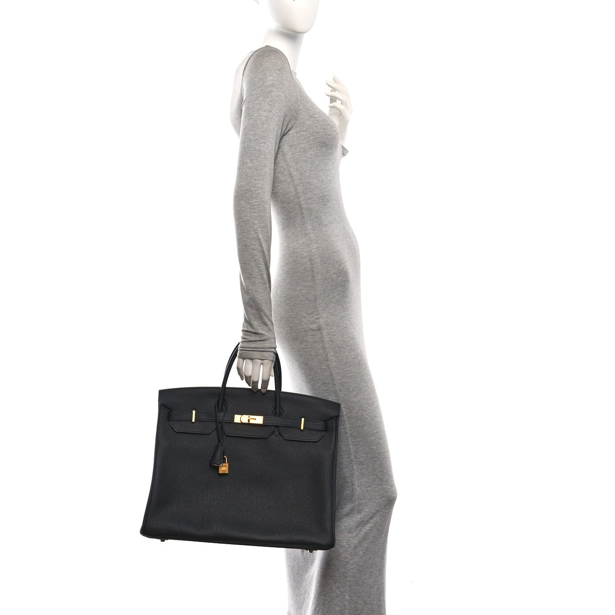 Togo Horseshoe Birkin 40 Black Gris Perle