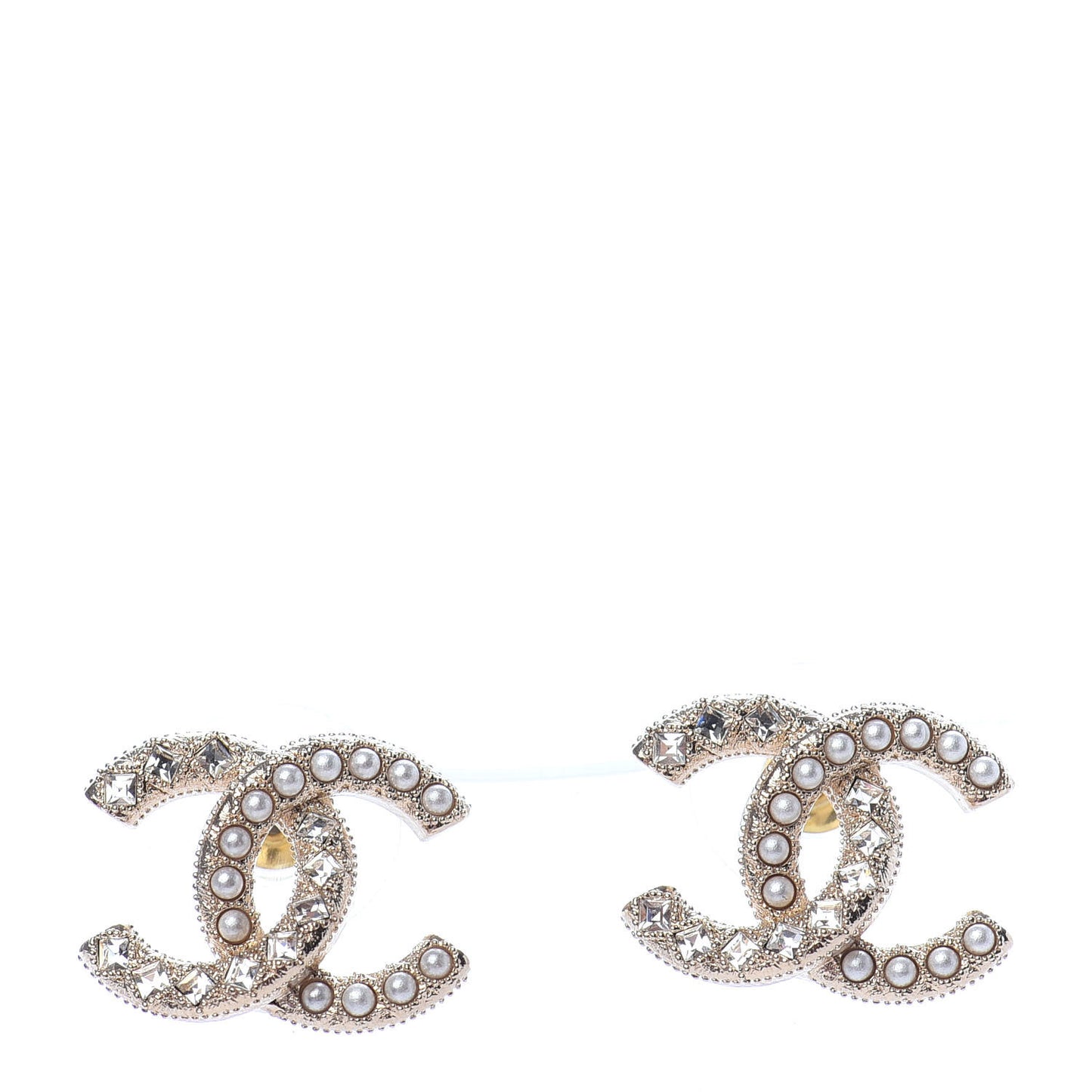 Crystal Pearl CC Earrings Gold