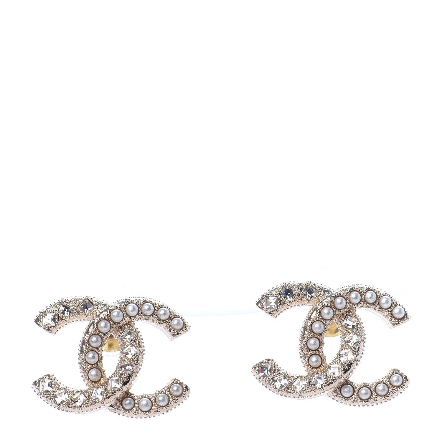 Chanel Crystal Pearl CC Earrings Gold 1 of 4