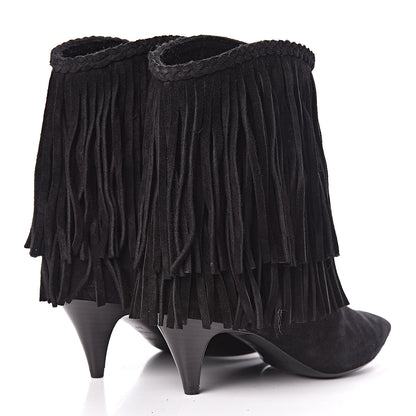 Saint Laurent Suede Fringe Charlotte Ankle Boots 39 Black 4 of 9