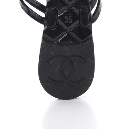 Chanel Jelly Camellia Thong Sandals 35 Black Ivory 7 of 9