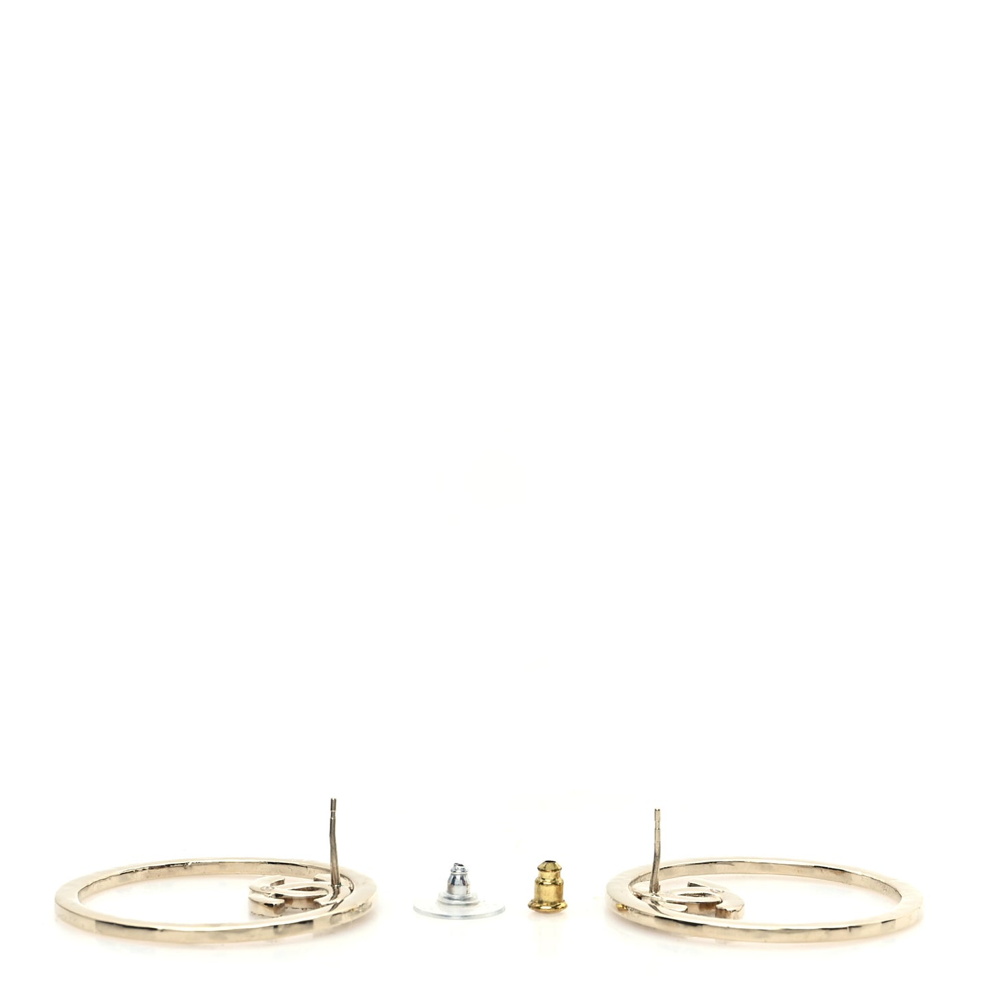 Metal Crystal CC Round Drop Earrings Gold