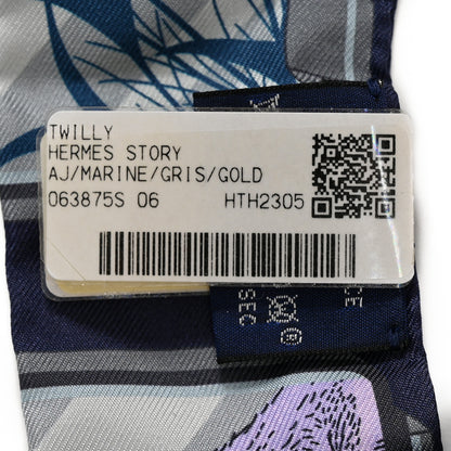 Hermes Silk Story Twilly Marine Gris Gold 4 of 4