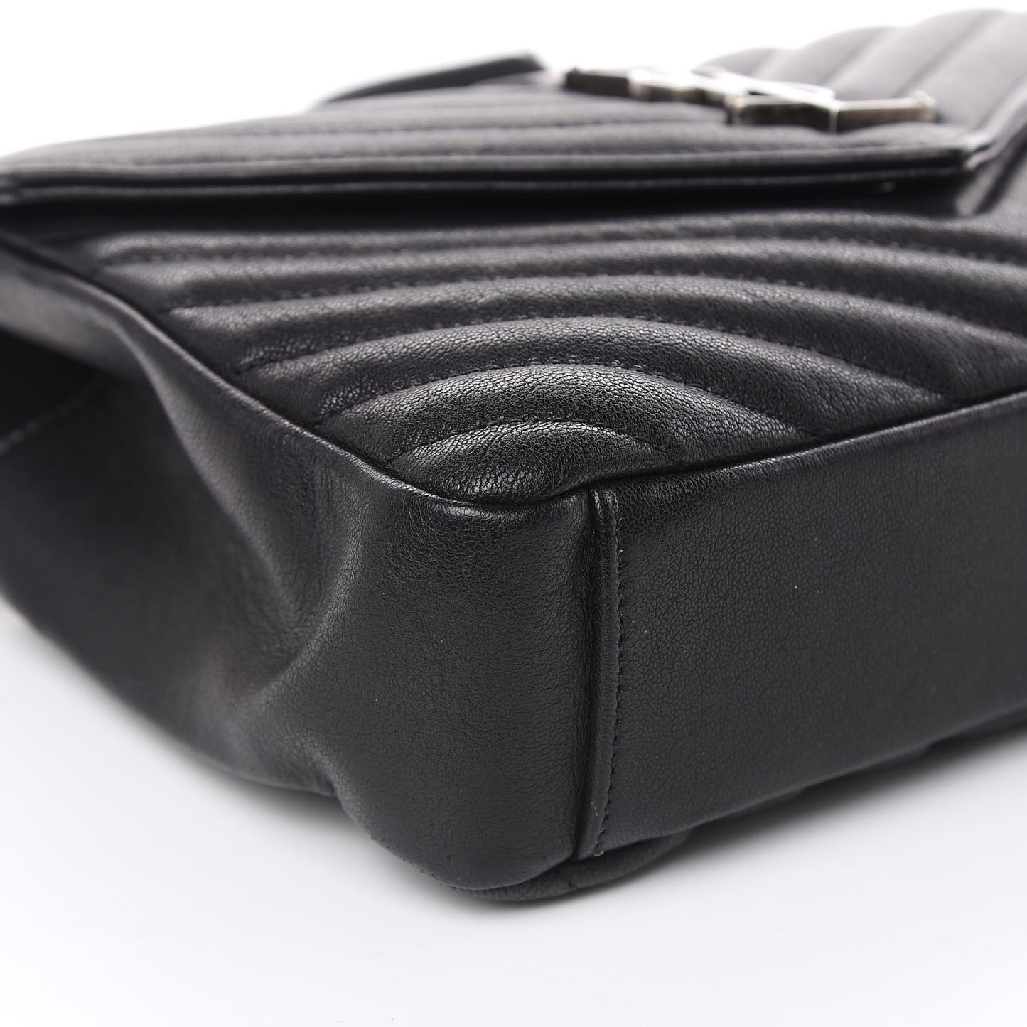 Sheepskin Matelasse Chevron Monogram Medium College Bag Black