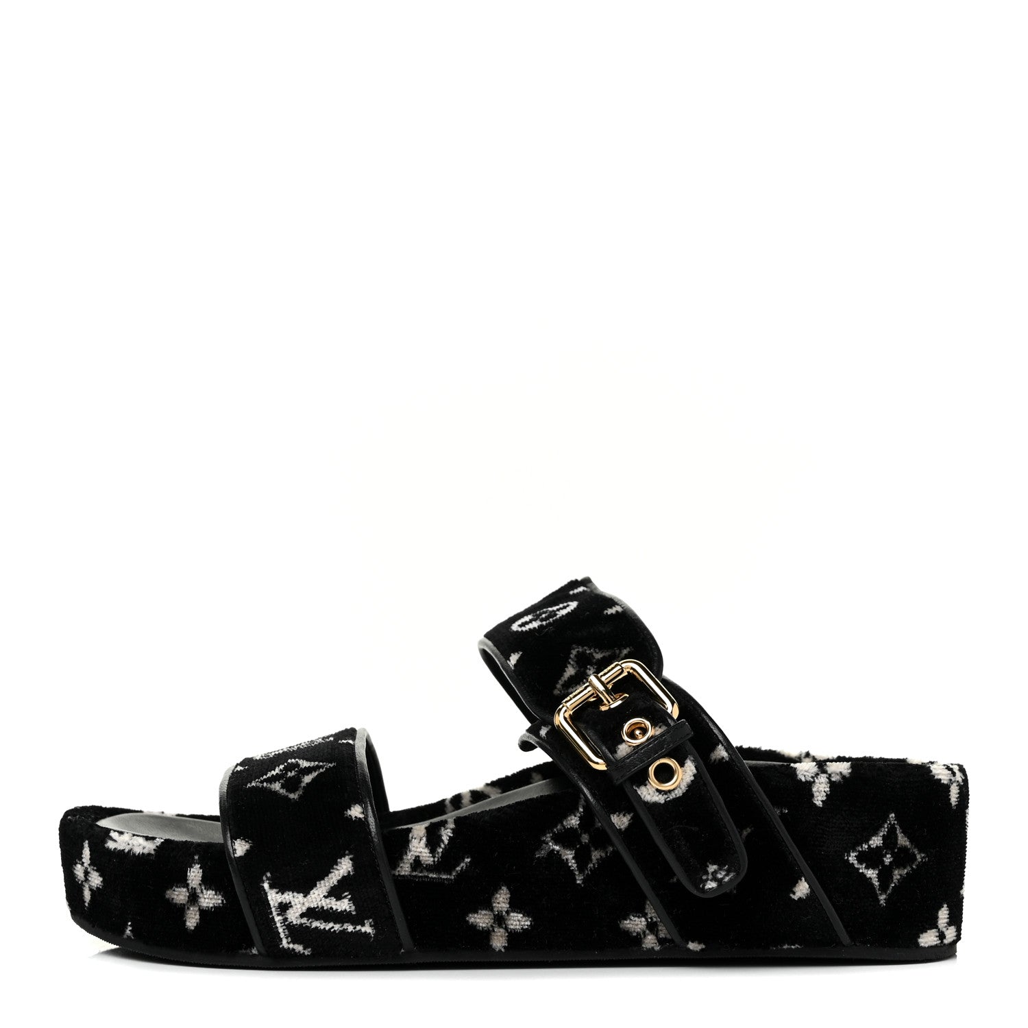 Louis Vuitton Velvet Monogram Jumbo Flatform Mule Sandals 39 Black White 1 of 8