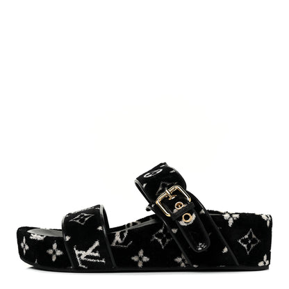 Louis Vuitton Velvet Monogram Jumbo Flatform Mule Sandals 39 Black White 1 of 8