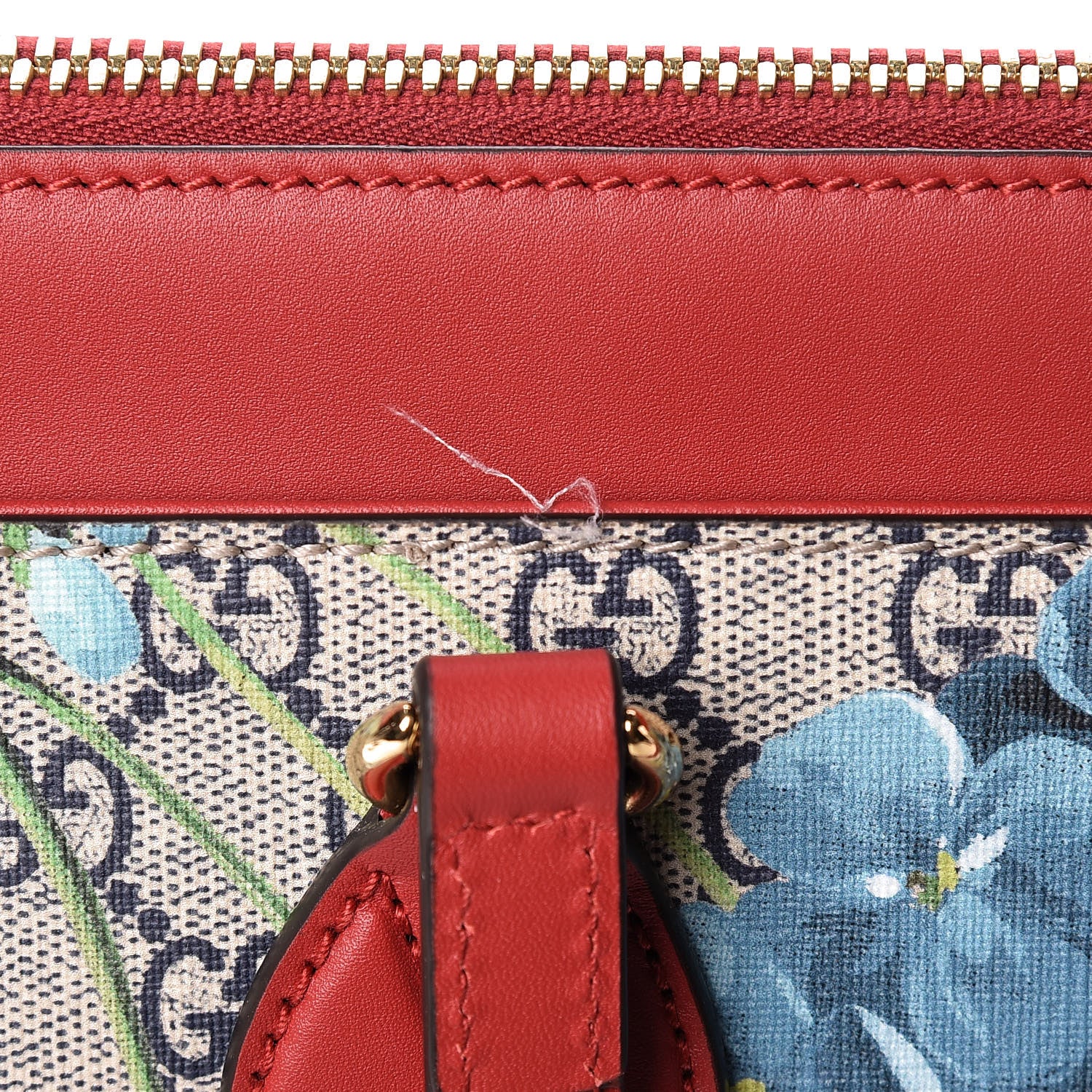 Gucci GG Supreme Monogram Blooms Medium Zippered Bucket Tote Beige Blue Navy Hibiscus Red 10 of 10