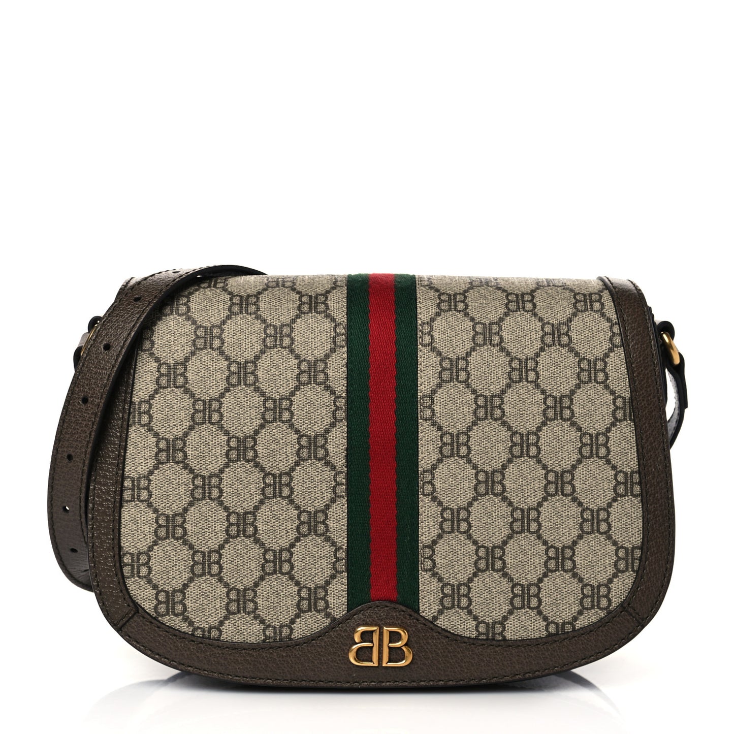 X BALENCIAGA BB Supreme Monogram Web Small Ophidia Shoulder Bag Beige New Acero