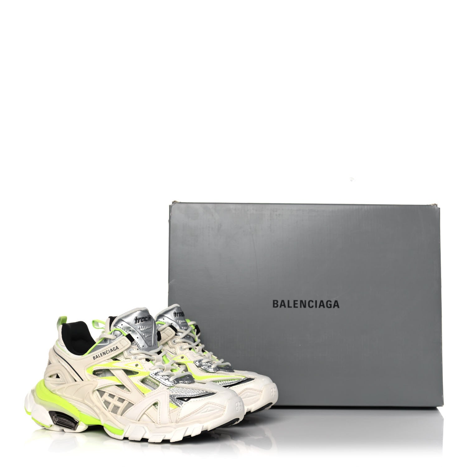 Balenciaga Rubber Mesh Bi-Color Womens Track.2 Open Sneakers 37 White Fluo Yellow 9 of 9