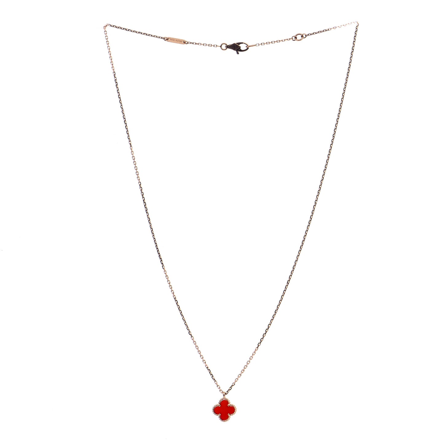 18K Rose Gold Carnelian Sweet Alhambra Pendant Necklace