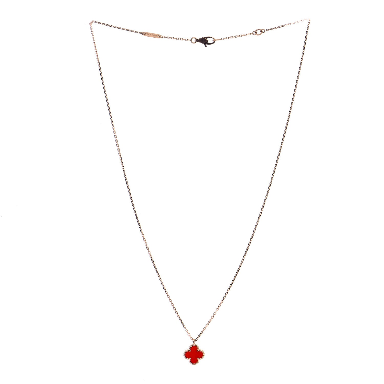 Van Cleef & Arpels 18K Rose Gold Carnelian Sweet Alhambra Pendant Necklace 3 of 9
