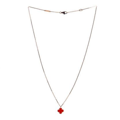 Van Cleef & Arpels 18K Rose Gold Carnelian Sweet Alhambra Pendant Necklace 3 of 9