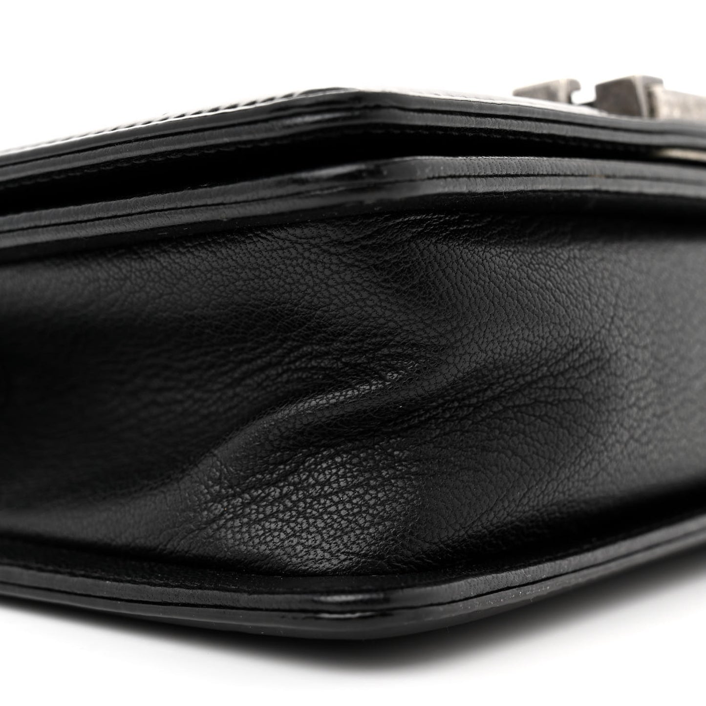 Goatskin Quilted Patent Small Duo Boy Flap Black