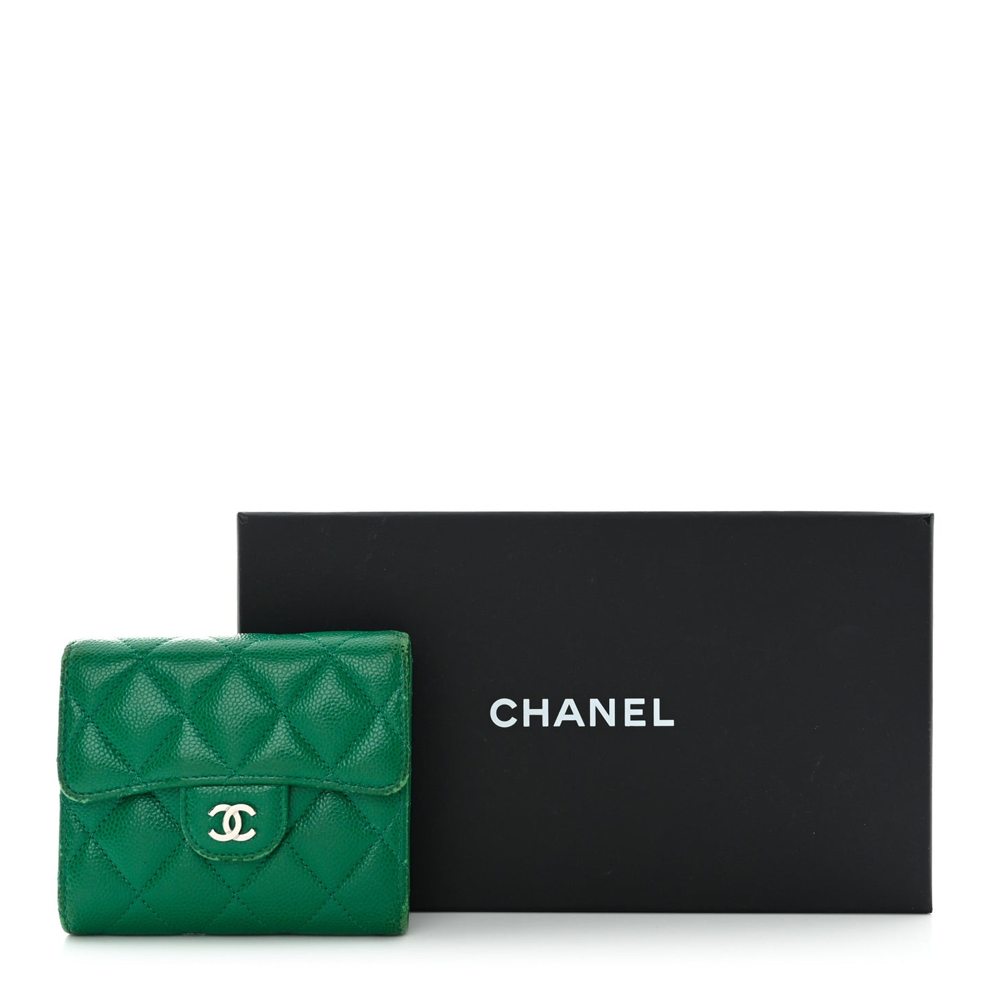 Caviar Quilted Compact Flap Wallet Green