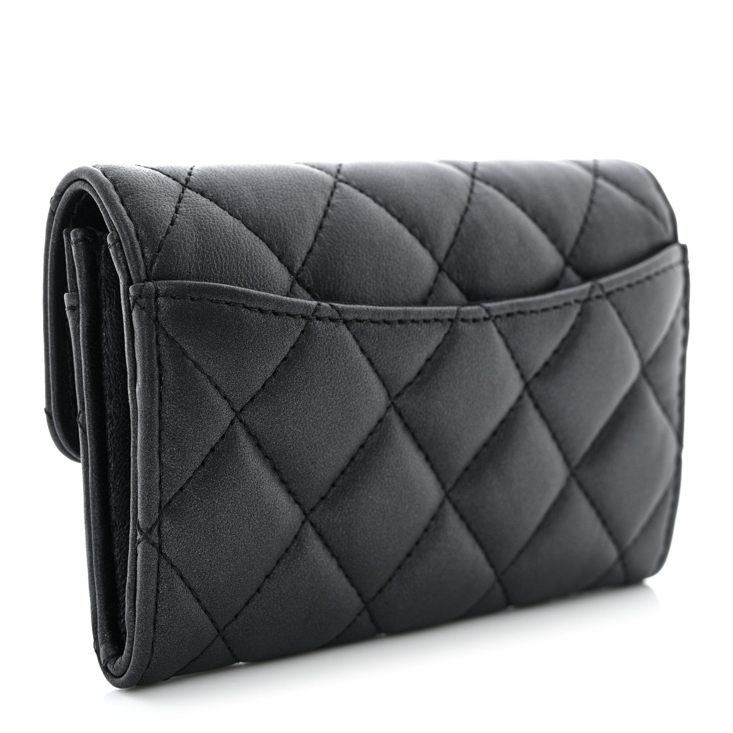 Chanel Pearly Lambskin Quilted Flap Card Holder Wallet So Black 3 of 9