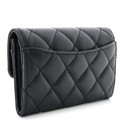 Chanel Pearly Lambskin Quilted Flap Card Holder Wallet So Black 3 of 9